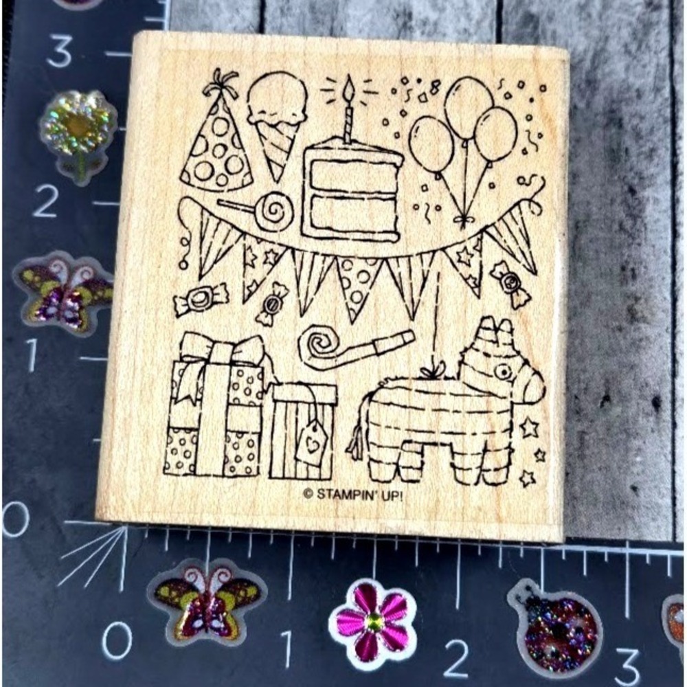 Stampin' Up! Packed For Party Birthday Pinata Balloons Rubber Stamp Wood #T45